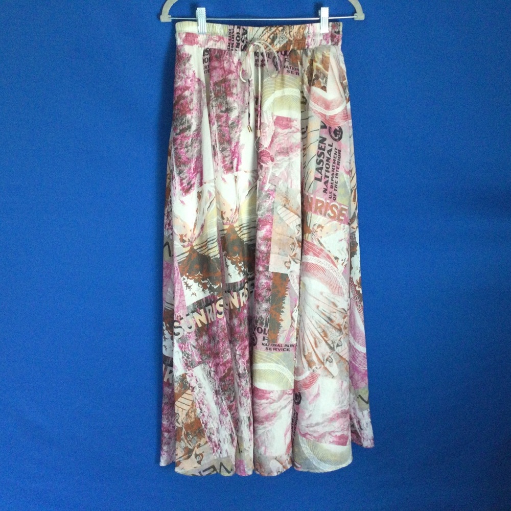 Sheike Linen Tencel Maxi Skirt Small 27" Luxury Brand Australian Print Pockets